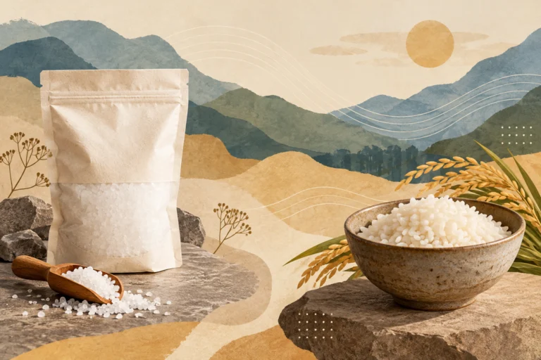 AI主题示意插画：Buduk Bui盐与Bario米的两个故事，非实拍或档案