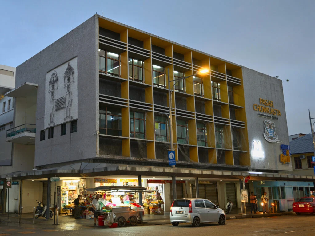 Chowrasta Market building and street-front stalls in George Town, Penang